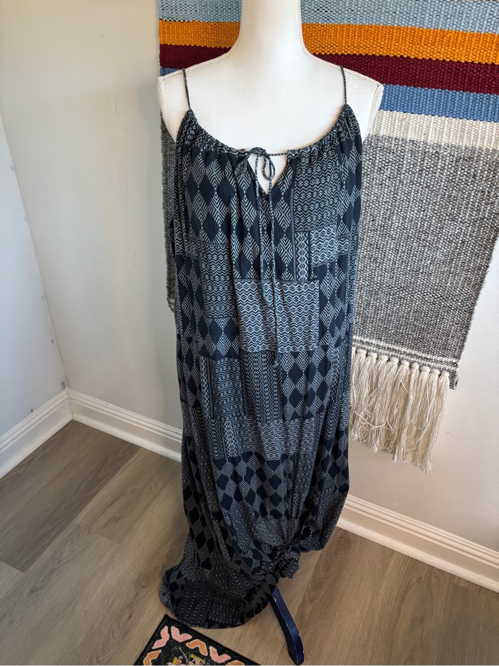 Boho Geometric Maxi Sundress in Black
